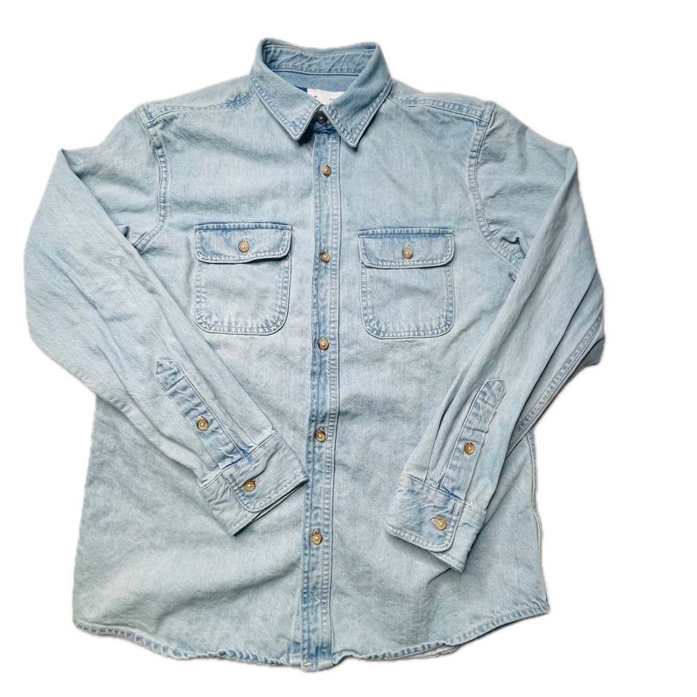 Old Navy Chambray Shirt Mens Medium Heavyweight Light Wash Button Front